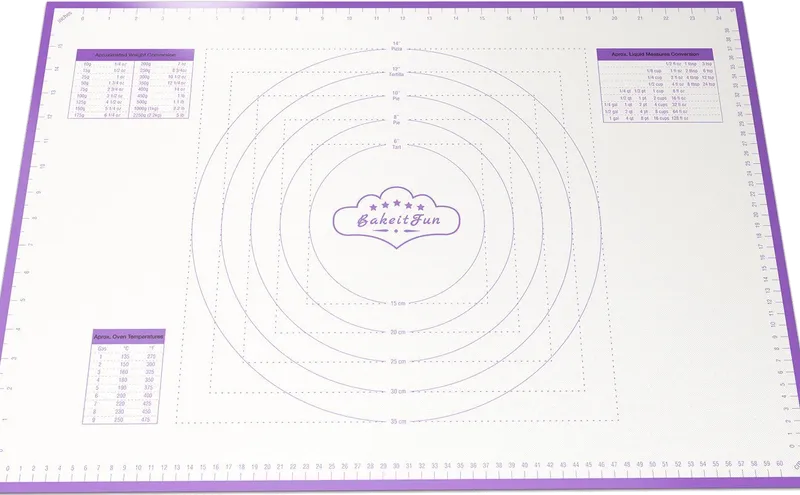 Large Pastry Mat laid flat, purple border, with its printed markings
