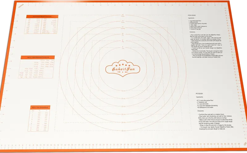 X-Large Pastry Mat laid flat, orange border, with its printed markings