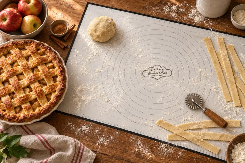 Lattice pie strips cut on the mat